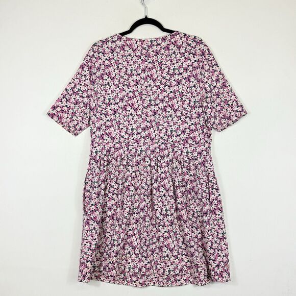 Lands' End Pink Floral Knit Short Sleeve Fit Flare Dress Womens Sz Large‎ 14 16 - Picture 4 of 7